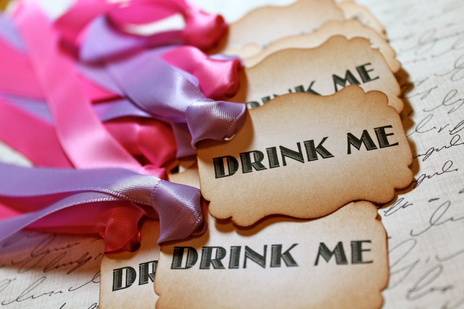Vintage Inspired "Drink Me" Tags - Set of 10 - You Choose Ribbon Color