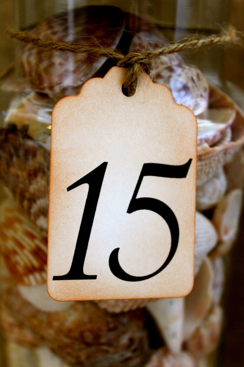 Vintage Inspired Table Number Tags - NUMBERS 1-10 Your Choice of Ribbon Color or Jute