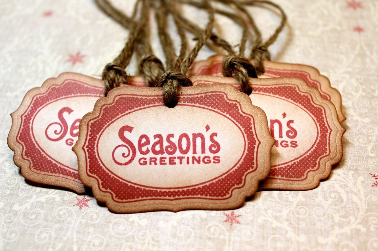 Vintage Inspired Holiday Gift Tags - Season's Greetings - Set of 6