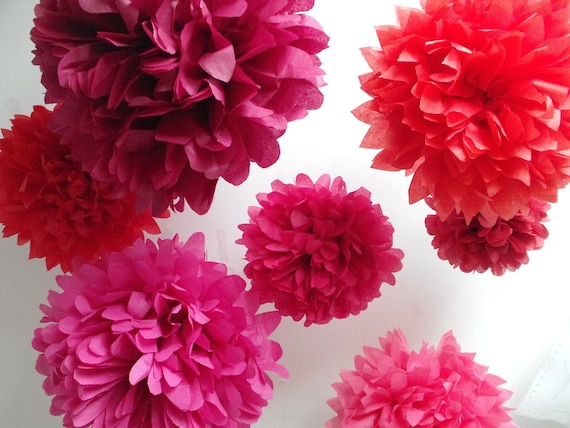 Tissue poms ... Candy Apple ... 12 Tissue Paper Pompoms - DIY Craft Kit
