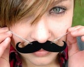 Mustache Necklace - Black Acrylic Moustache On An 18 Inch Silver Tone Chain with Clasp