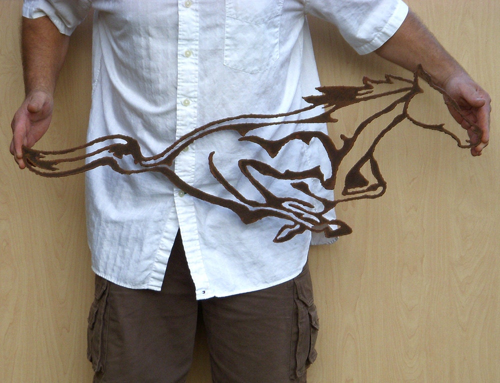 Horse galloping stallion metal wall art steel profile rust