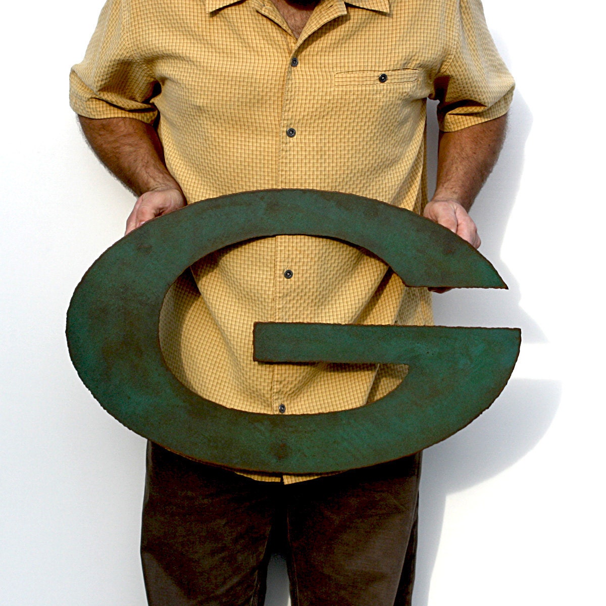 Green Bay Packers logo 24" wide metal wall art steel green rust patina