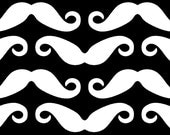 Cotton Linen Fabric -  "Moustache all over- Black and White" - home decor weight fabric