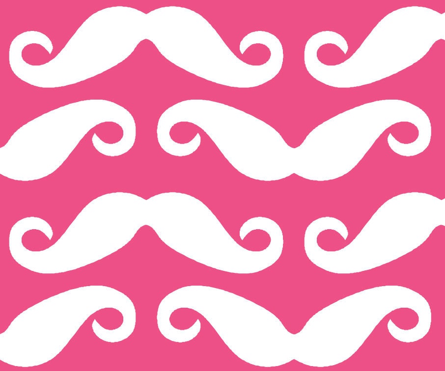 Cotton Linen fabric- "Moustache all over- Pink" (Fat Quarter) SHIPS now - Can ship WORLDWIDE