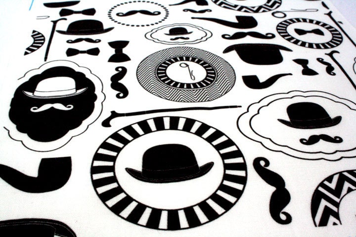 Black and White Organic cotton fabric- "Gentleman's Necessities" (Fat Quarter) Ready to ship