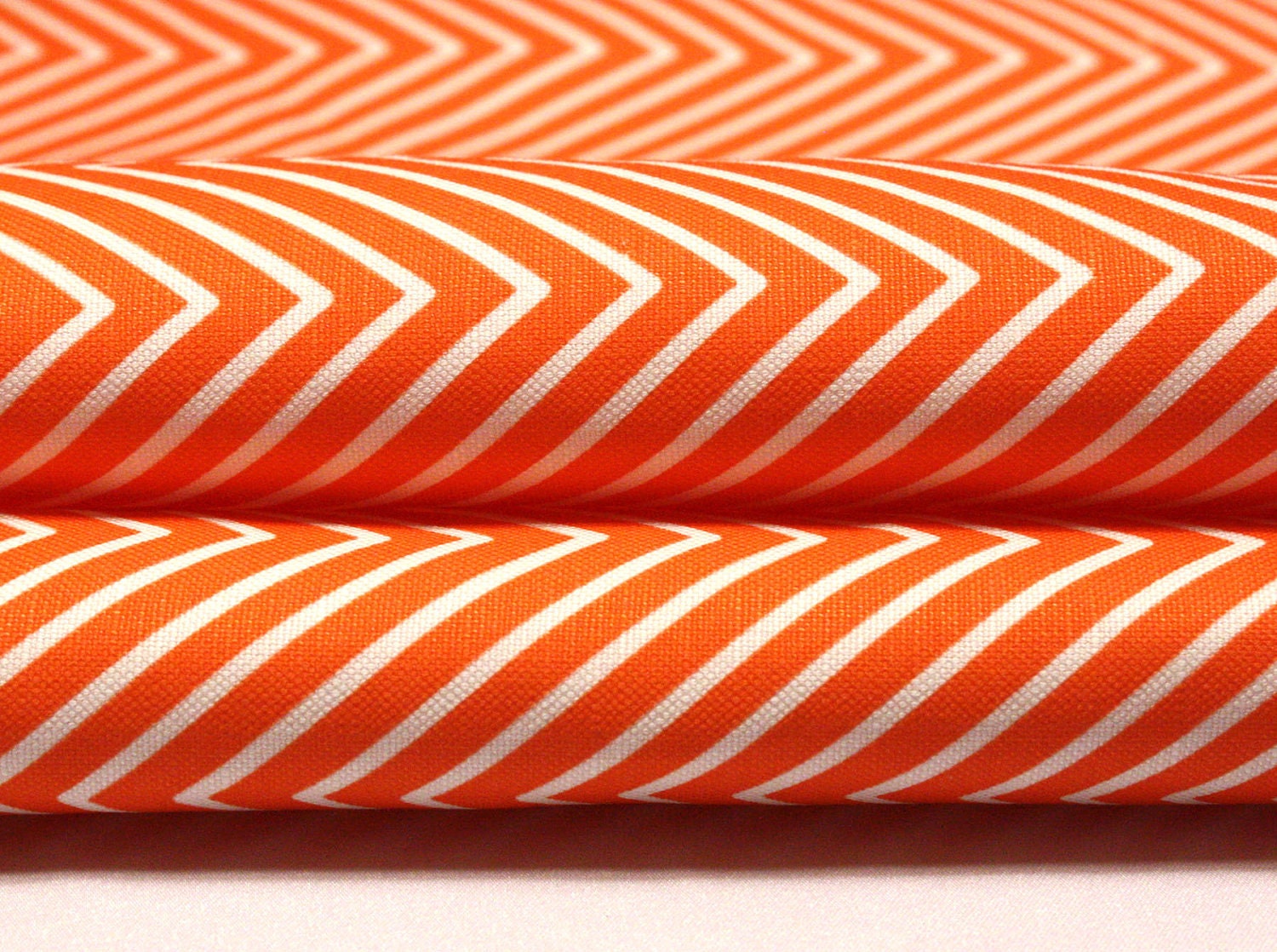 Home Fabric 1 yard- "Orange Chevron Small"  Cotton linen READY to ship