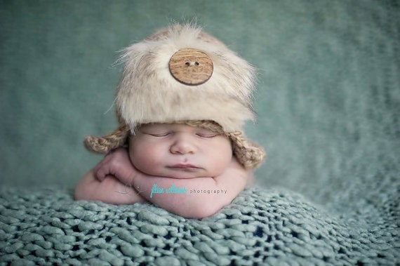 Furry aviator hat   -MADE TO ORDER- Newborn size or 0-3 month