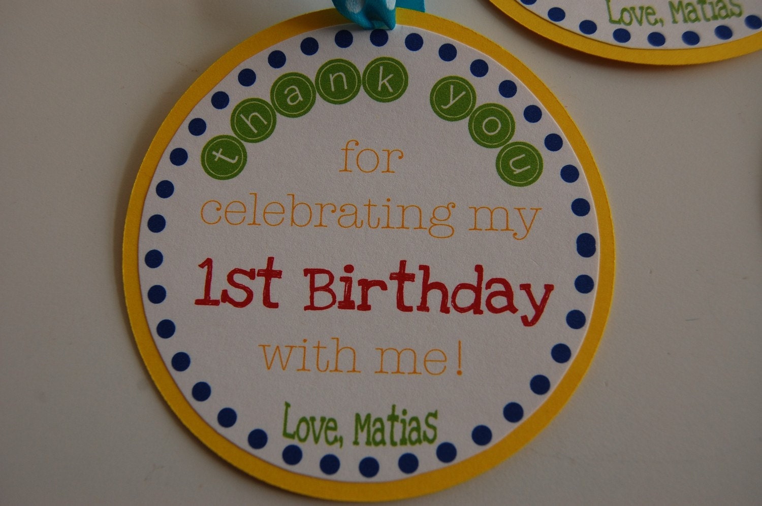 15 Thank You Treat Bag Tags with Ribbon--You pick the Colors/Theme