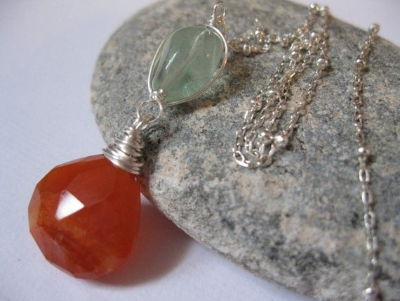 Carnelian & Fluorite Silver Necklace