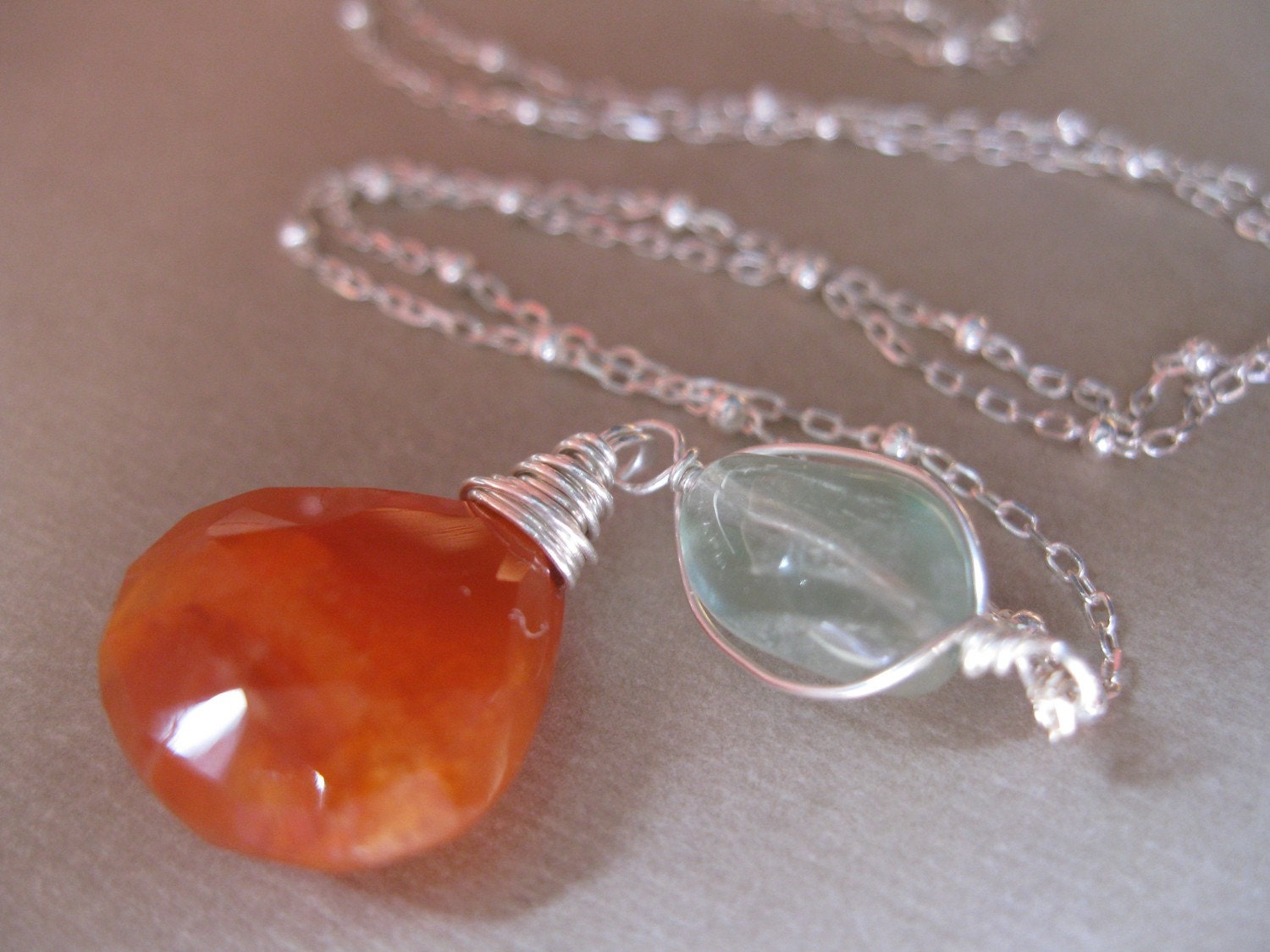 Carnelian & Fluorite Silver Necklace