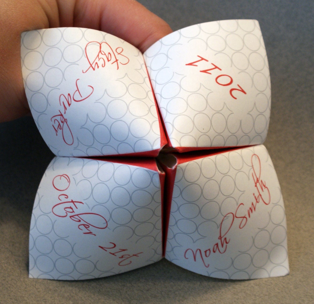 Wedding Favor, Cootie Catcher, Decoration, Invitation, Program, Personalized, Party, Origami, DIY, Menu, Custom, Birthday, Chatter Box