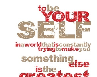 TO BE YOURSELF Art Print - 8x10 Mocha and Red Typography Print