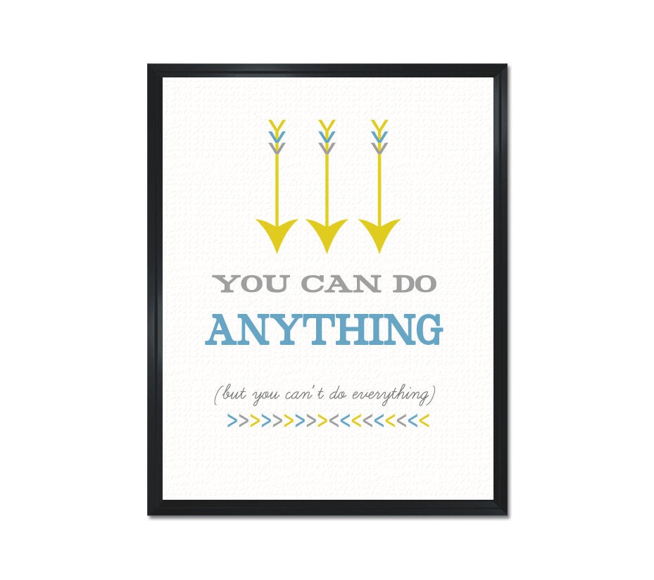 You Can Do Anything ART PRINT - Yellow, Gray and Blue Arrow Typography Print