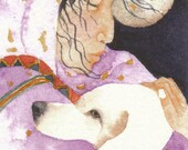 WHITE DOG Aceo Giclee PRINT watercolor miniature - Free Shipping