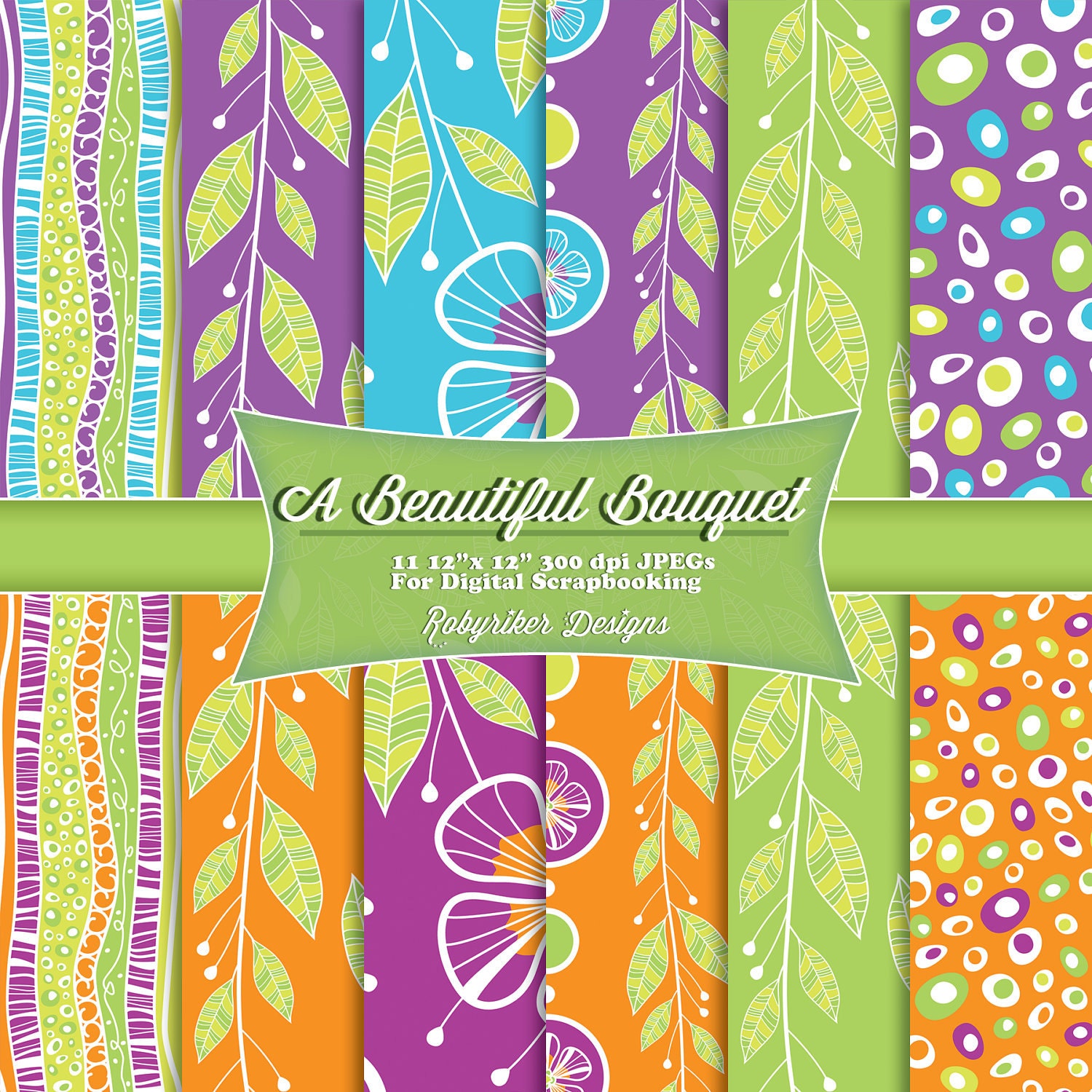 A Beautiful Bouquet Digital Scrapbook Paper 11 Pack