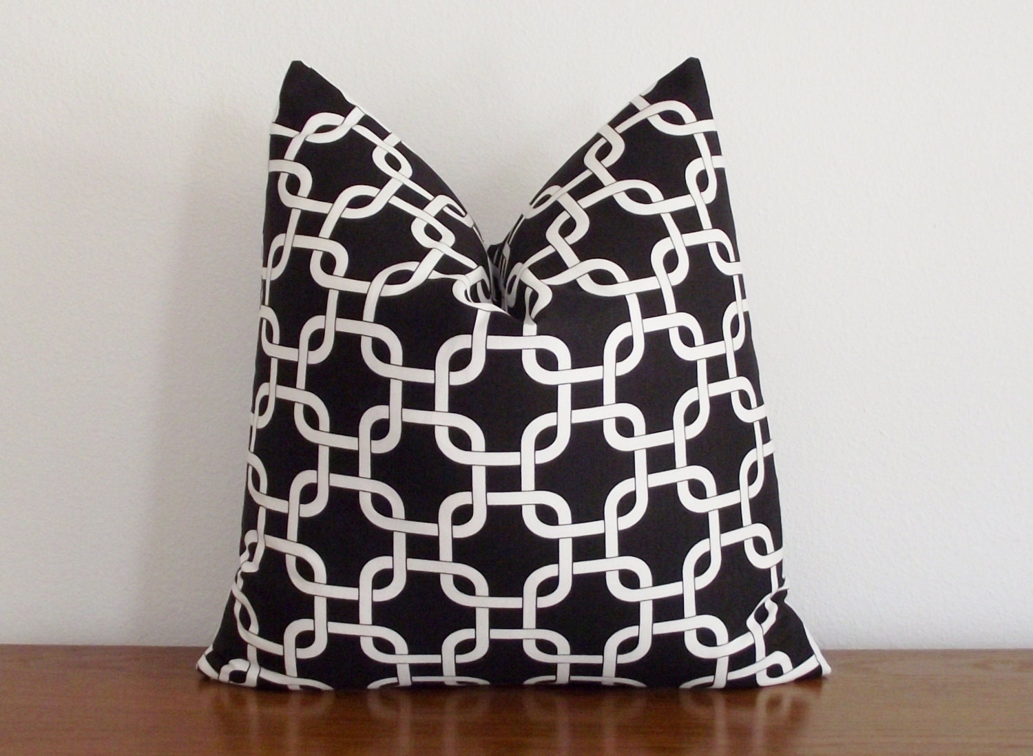 SALE- Decorative Pillow Cover- Geometric- Twill Gotcha- Black-  White -16x16"