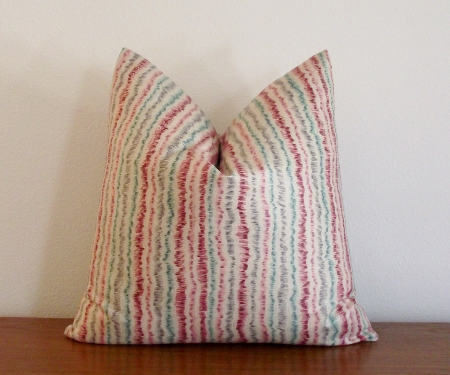 SALE- Ikat Pillow Cover- Gray-  Ivory/ White- Pink- Teal-18x18" sq