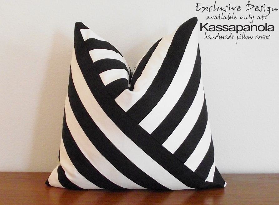 SALE- Decorative Pillow Cover- Black and White- Stripes- 18x18"