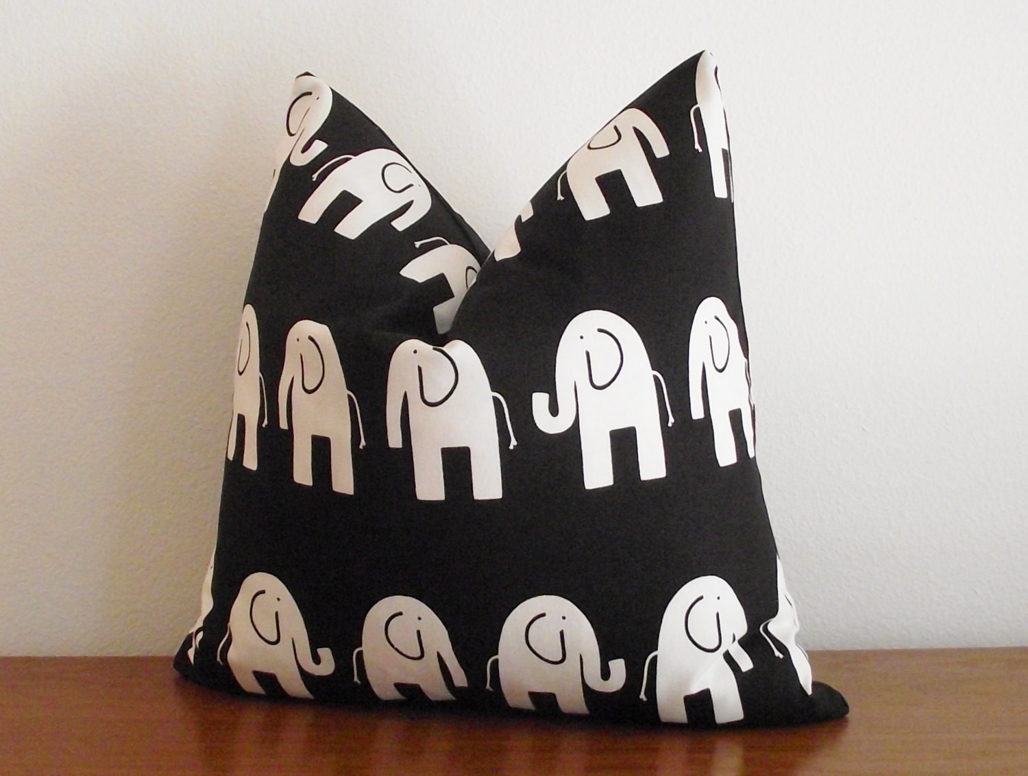 SALE- Decorative Pillow Cover- Bella White Elephant- Black- White-Children- Nursery-  18x18"