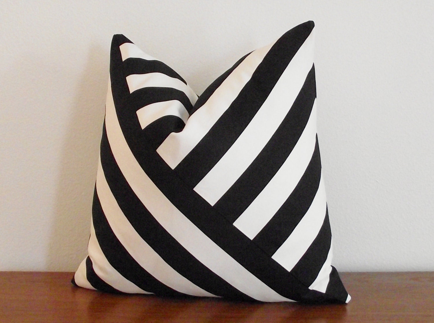 SALE- Decorative Pillow Cover- Black and White- Stripes- 18x18"