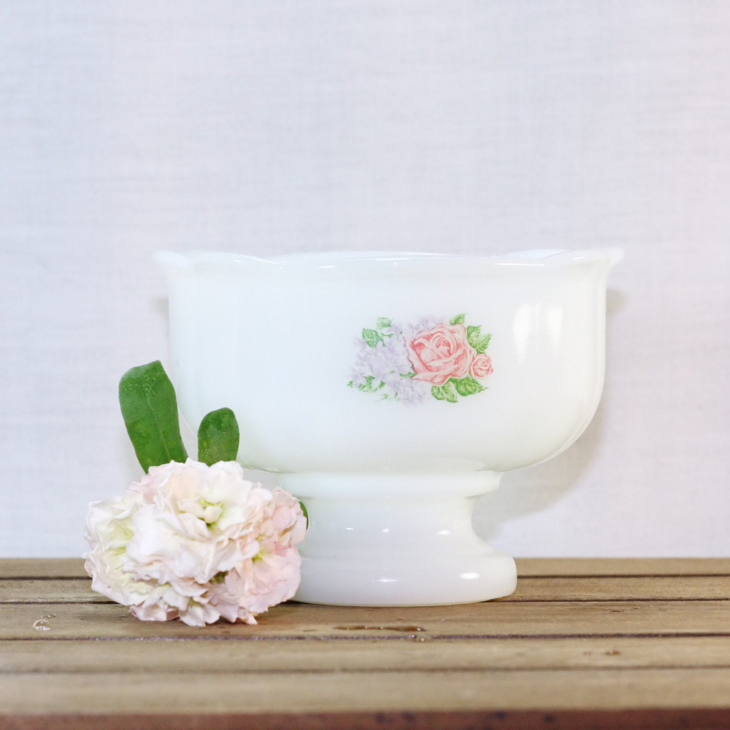 Vintage milk glass soap dish with roses by Avon