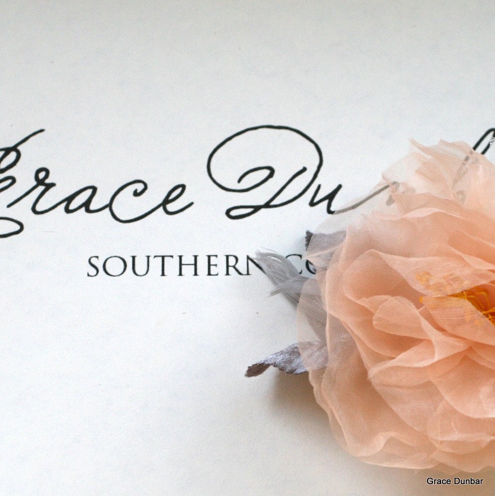 Bridal Hairpiece Petite Apricot Rose, Dusty Gray Velvet Leaves with Tulle