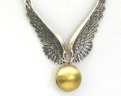 Steampunk Harry Potter FLYING Golden Snitch - SILVER WINGS - Locket Pendant Necklace - By GlazedBlackCherry