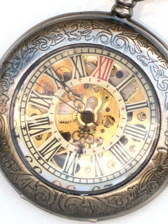 Groomsman Gift - Steampunk Pocket Watch - DELUXE SHERLOCK HOLMES - Necklace - Mechanical - Gray Silver - Neo Victorian - GlazedBlackCherry