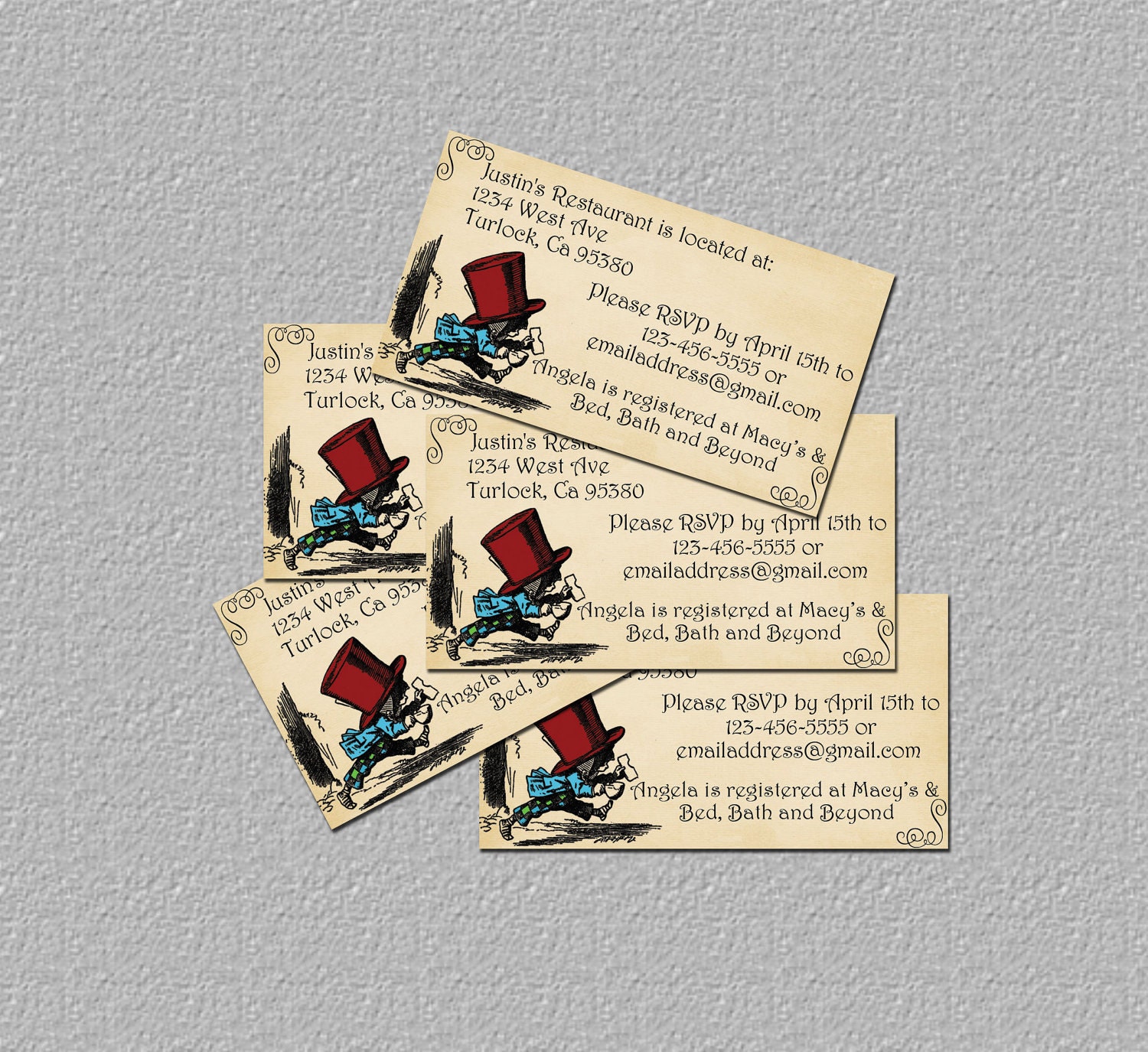 Printable Mini Card, Invitation Insert, Alice in Wonderland, RSVP Card