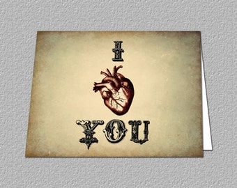 Valentine's Card Set, Anatomical Human Heart Card, Human Heart Card, I Heart You Note Card Set