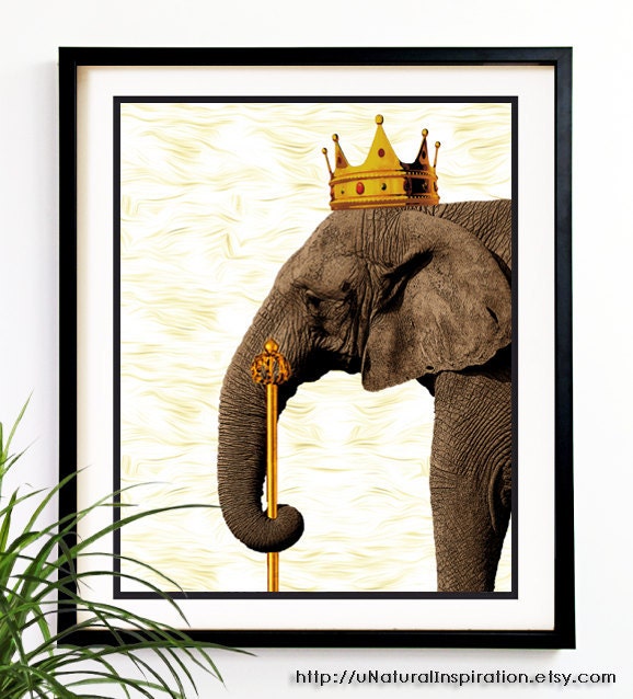 20% OFF Sale King Elephant with crown and scepter Elephant art room decor wall art print 8 x 10 digital print hangings (1018)