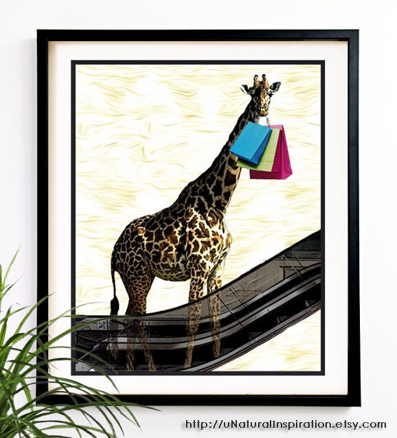 20% OFF Sale. Giraffe art print Mrs. Giraffe shopping fashion art print fashion illustration 8x10 (1005)
