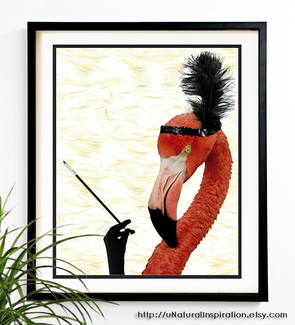 20% OFF Sale Original wall hanging Red wall art print 1920s charleston flapper flamingo digital illustration digital print poster (1033)