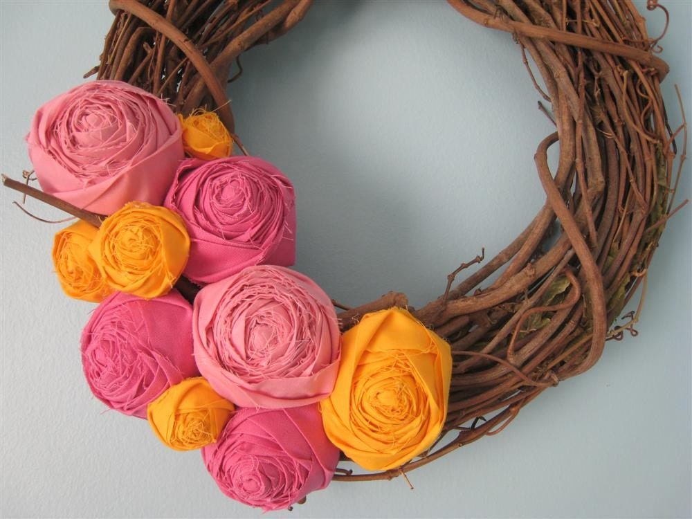 The Clementine - Fabric Rose Grapevine Wreath - 18 inch - Made to Order