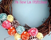 NEW - The Maisie - Fabric Rose Grapevine Wreath - 12 inch - Made to Order