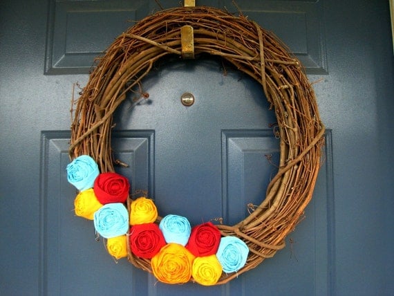 The Rowan - Fabric Rose Grapevine Wreath - 18 inch - Made to Order