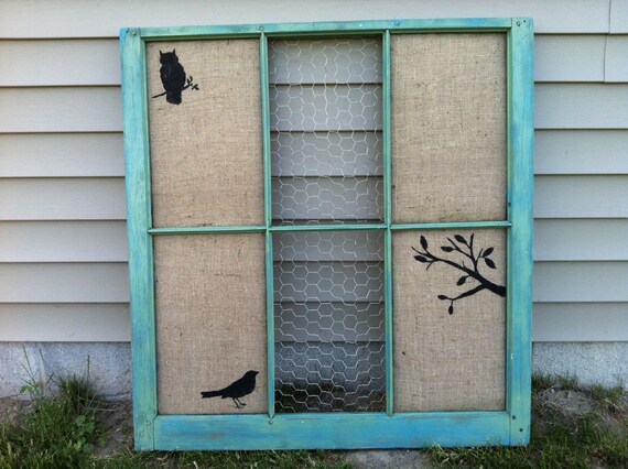 burlap corkboard messageboard from vintage barnwood window
