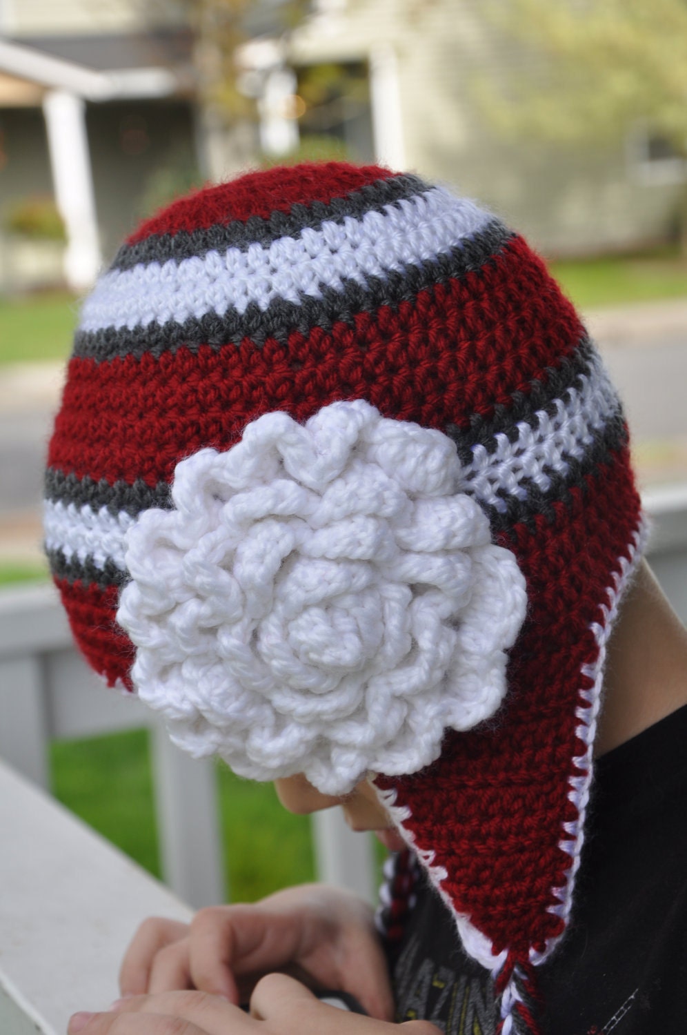 Custom WSU colors hat with large white flower