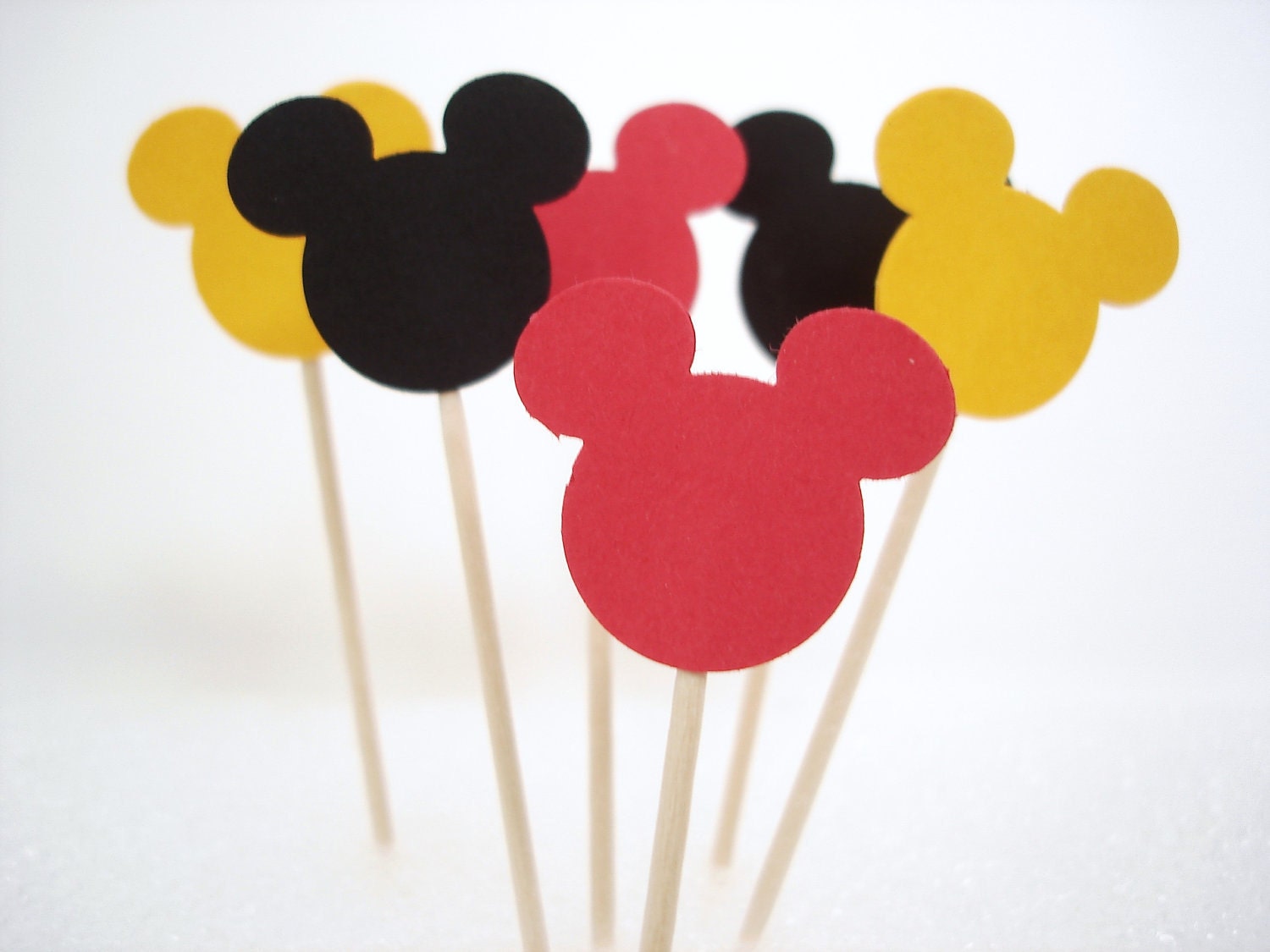 24 Decorative Red Black Yellow Mickey Mouse party picks, toothpicks, food picks, cupcake toppers - No720