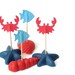 24 Sea Life Blue Fish Red Crab Cupcake Toppers, Party Picks, Toothpicks, Food Picks - No447