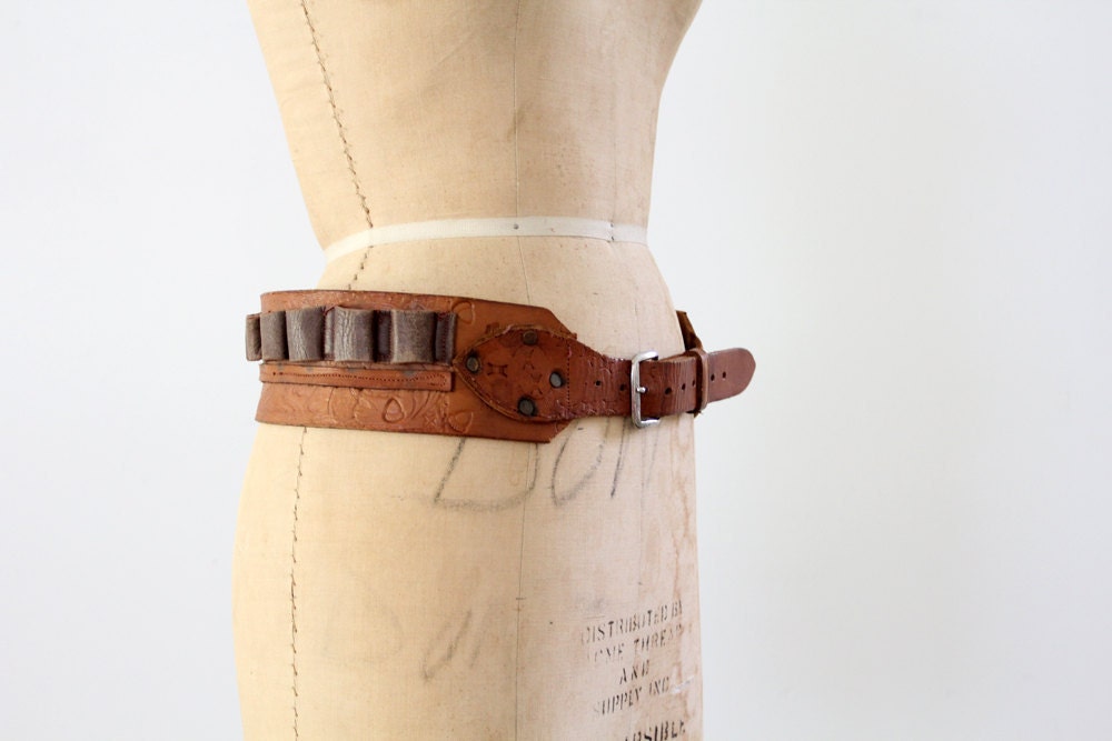 1960s Leather Belt // Ammunition Belt // Vintage Leather Ammo