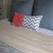 Coral and Gray felt flower pillow cover.