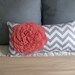 Coral and Gray felt flower pillow cover.