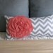 Coral and Gray felt flower pillow cover.