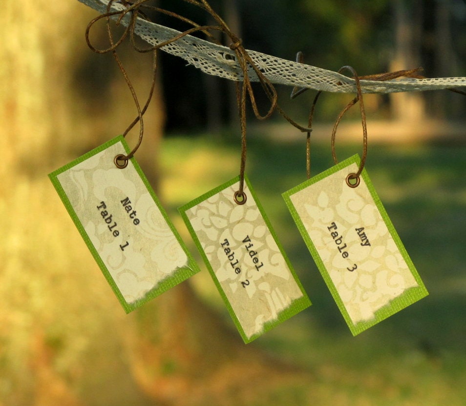 Unique Escort Card Wedding Favor Tags  - Rustic, Vintage-Inspired, Natural - Custom Colors Available