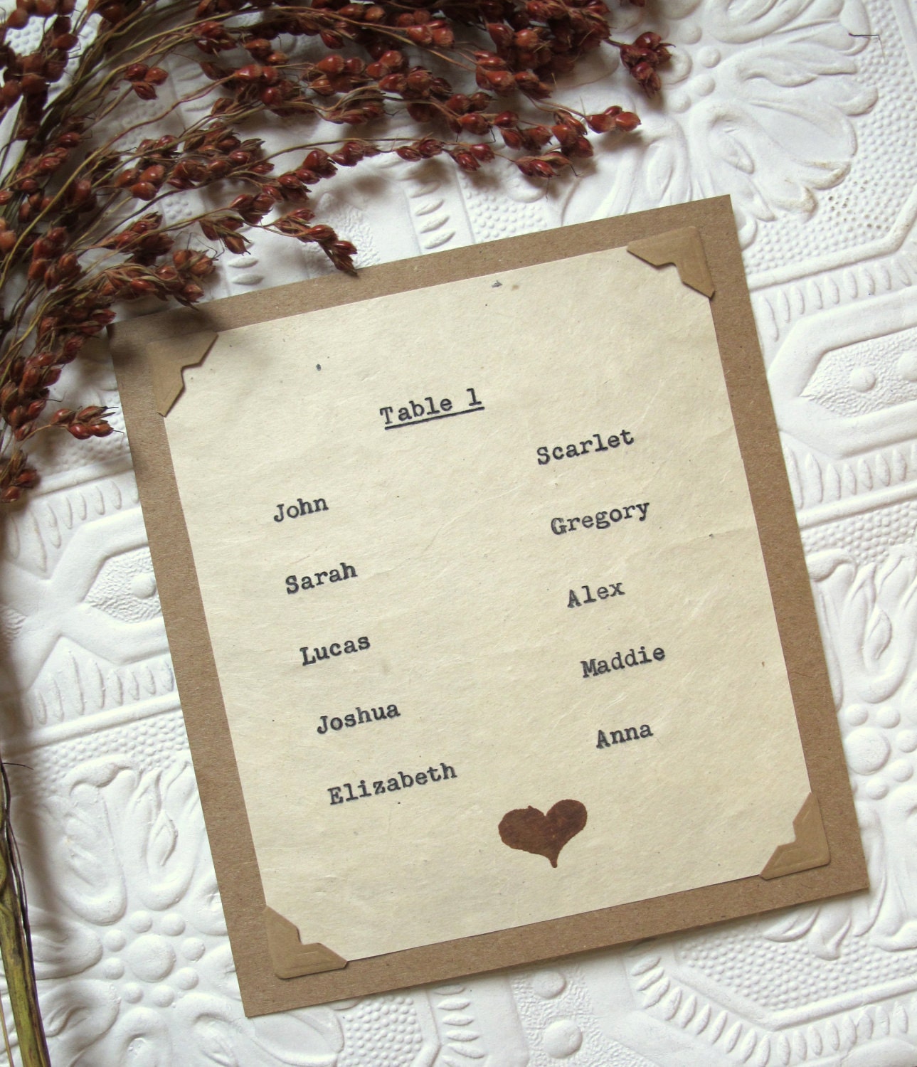 Wedding Table Seating Chart Card - True Typewriter Type, Kraft & Ivory - Rustic, Vintage-Inspired, Natural