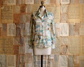 vintage 70s pastel print blouse  m