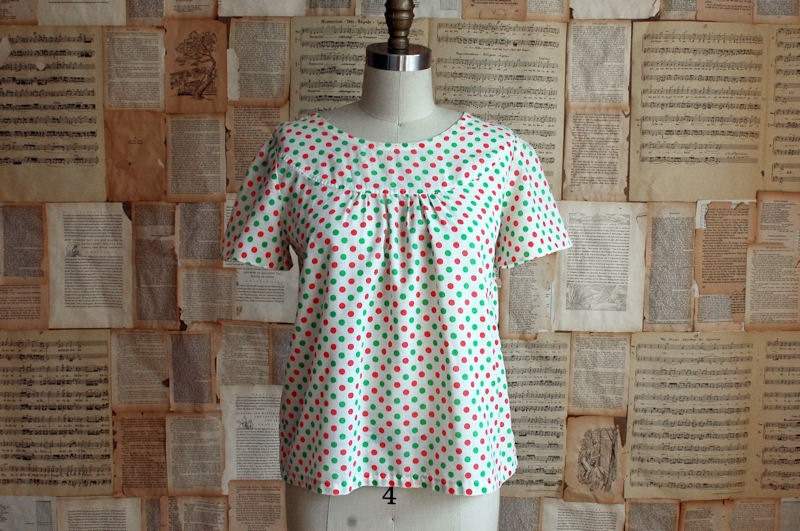 vintage 60s candy polka dot blouse s/m
