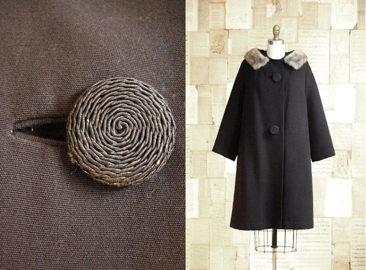 vintage 50s fur collar coat  m